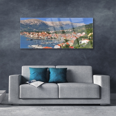 Quadro acrílico Cidade Montanha Mar Paisagem