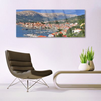 Quadro acrílico Cidade Montanha Mar Paisagem