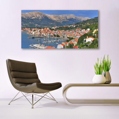 Quadro acrílico Cidade Montanha Mar Paisagem