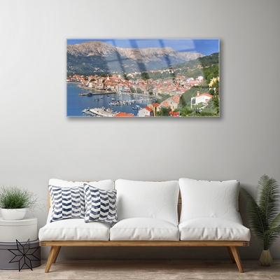 Quadro acrílico Cidade Montanha Mar Paisagem