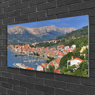 Quadro acrílico Cidade Montanha Mar Paisagem