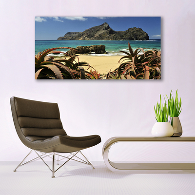 Quadro acrílico Paisagem de praia, mar e rocha