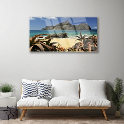 Quadro acrílico Paisagem de praia, mar e rocha