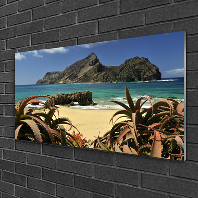 Quadro acrílico Paisagem de praia, mar e rocha