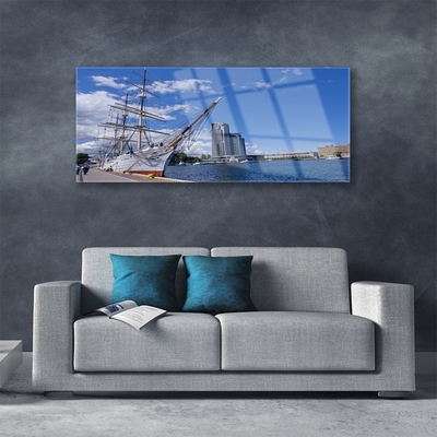 Quadro acrílico Barco Mar Cidade Paisagem