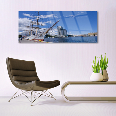 Quadro acrílico Barco Mar Cidade Paisagem