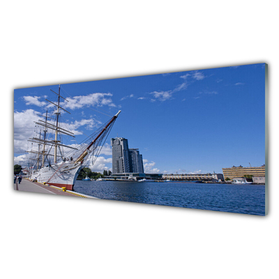Quadro acrílico Barco Mar Cidade Paisagem