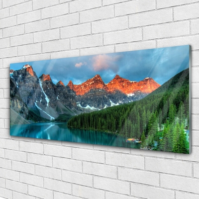 Quadro acrílico Paisagem de lago, floresta e montanha