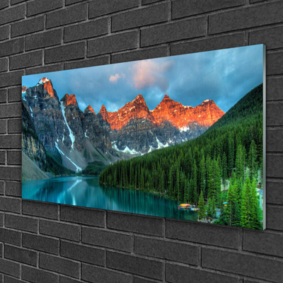 Quadro acrílico Paisagem de lago, floresta e montanha