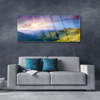 Quadro acrílico Paisagem de sol em prado de montanha