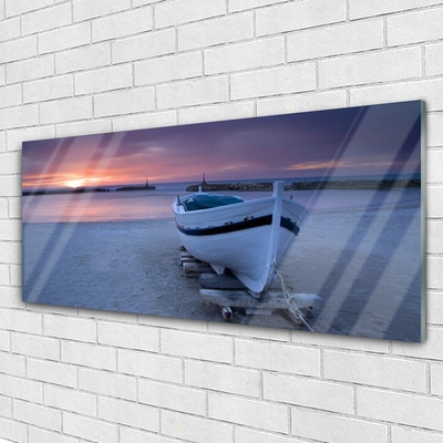 Quadro acrílico Paisagem de sol na praia de barco