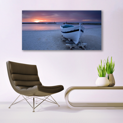 Quadro acrílico Paisagem de sol na praia de barco