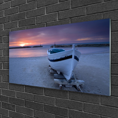 Quadro acrílico Paisagem de sol na praia de barco