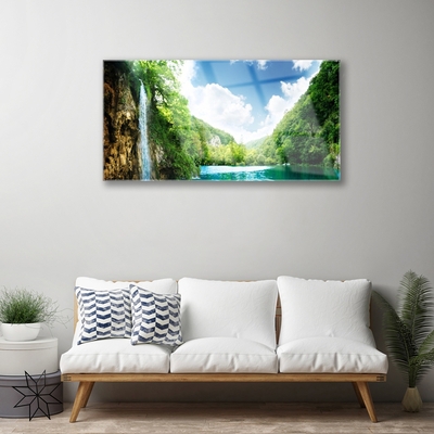 Pintura acrílica Montanha Floresta Lago Natureza