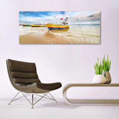 Quadro acrílico Barcos Praia Mar Paisagem