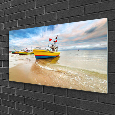 Quadro acrílico Barcos Praia Mar Paisagem