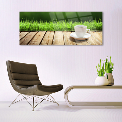 Quadro acrílico Caneca de Grama Natureza Madeira