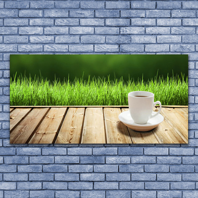 Quadro acrílico Caneca de Grama Natureza Madeira