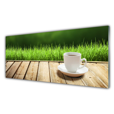 Quadro acrílico Caneca de Grama Natureza Madeira