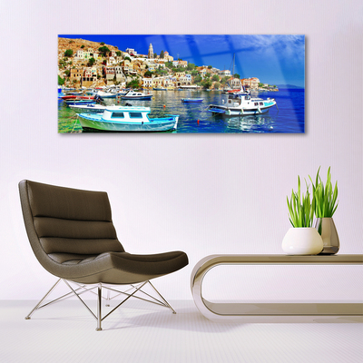Pintura acrílica Barcos Cidade Mar Paisagem