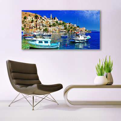 Pintura acrílica Barcos Cidade Mar Paisagem