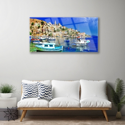 Pintura acrílica Barcos Cidade Mar Paisagem