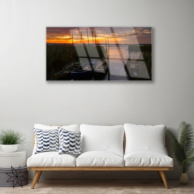 Quadro acrílico Paisagem de ervas marinhas de barcos