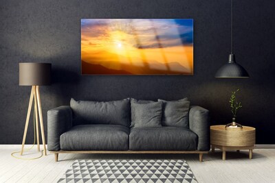 Quadro acrílico Montanha Sol Nuvens Paisagem