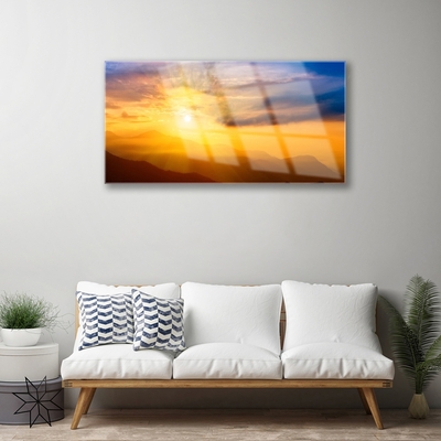 Quadro acrílico Montanha Sol Nuvens Paisagem