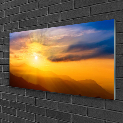 Quadro acrílico Montanha Sol Nuvens Paisagem