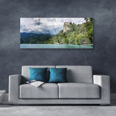Quadro acrílico Castelo na paisagem florestal das montanhas