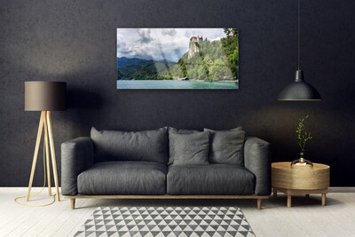 Quadro acrílico Castelo na paisagem florestal das montanhas