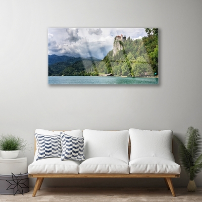Quadro acrílico Castelo na paisagem florestal das montanhas