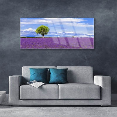 Pintura acrílica Campo de Lavanda Árvore Natureza