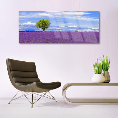 Pintura acrílica Campo de Lavanda Árvore Natureza