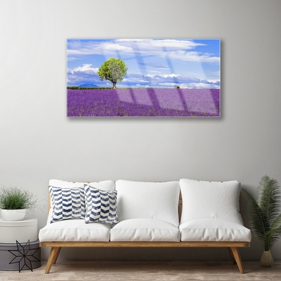 Pintura acrílica Campo de Lavanda Árvore Natureza