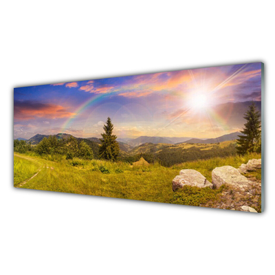 Quadro acrílico Montanhas Prado Natureza Céu