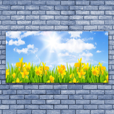 Pintura acrílica Narcisos Prado Grama Natureza