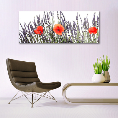 Quadro acrílico Flores Papoulas Campo Grama