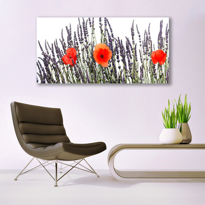 Quadro acrílico Flores Papoulas Campo Grama