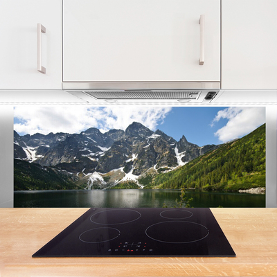 Painel vidro cozinha Paisagem de floresta de lago de montanha