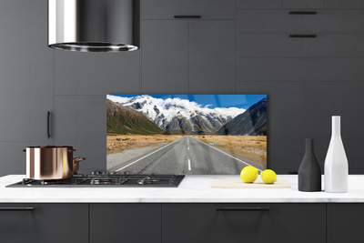 Painel vidro cozinha Estrada Montanhas Neve Paisagem