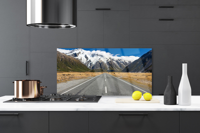 Painel vidro cozinha Estrada Montanhas Neve Paisagem