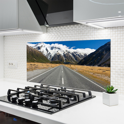 Painel vidro cozinha Estrada Montanhas Neve Paisagem