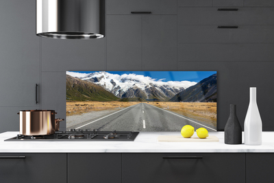 Painel vidro cozinha Estrada Montanhas Neve Paisagem