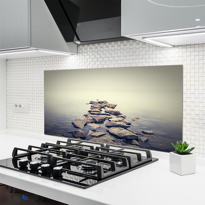 Painel vidro cozinha Paisagem de Água com Rochas
