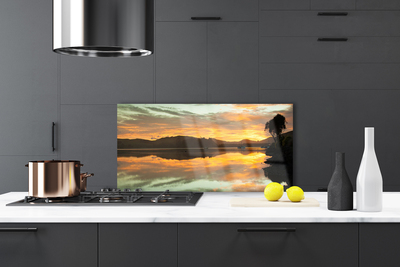 Painel vidro cozinha Água Céu Montanhas Paisagem