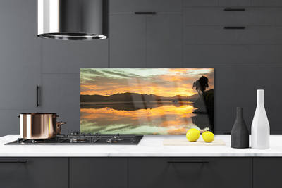 Painel vidro cozinha Água Céu Montanhas Paisagem