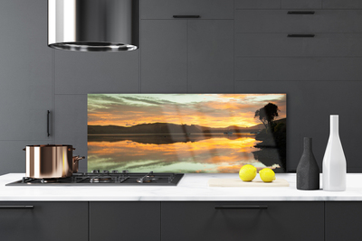 Painel vidro cozinha Água Céu Montanhas Paisagem