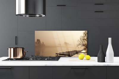 Painel cozinha Paisagem de água e neblina da ponte